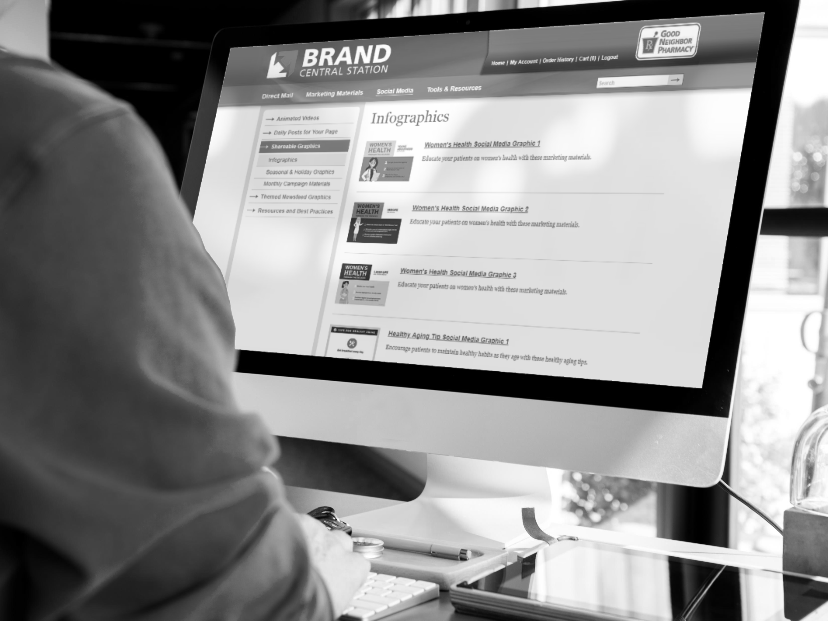 A pharmacist searches for marketing materials at Brand Central Station
